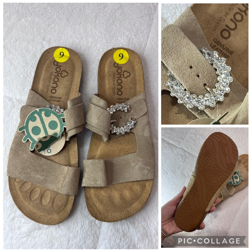 Yokono Womens Taupe Double Band Leather Buckle
Cork Wedge Sandals Size 9